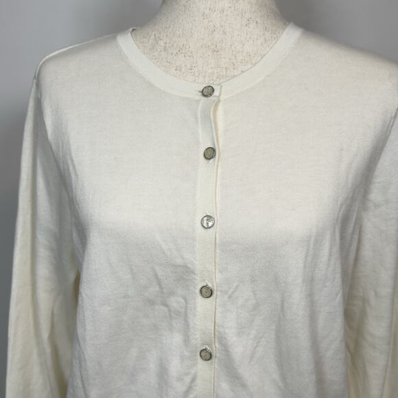 Magaschoni Cotton Cardigan Sweater - Small Buttons | XL | Cream | Preppy - Picture 2 of 8